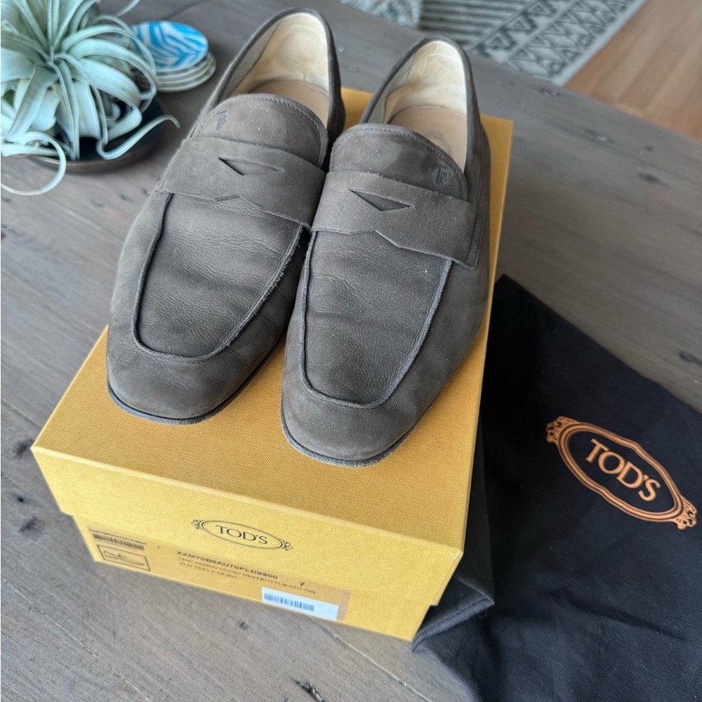 Tod's Brown Loafers with Suede Finish and Penny Keeper